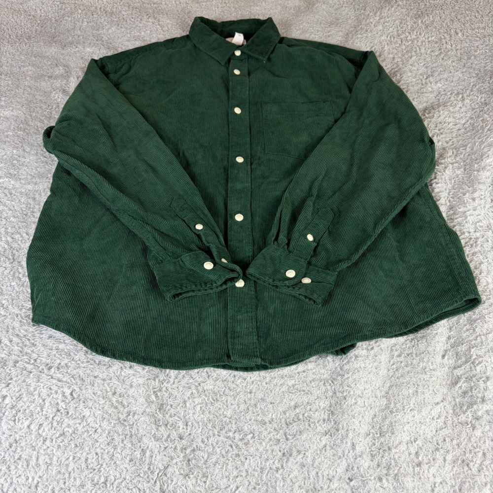 HM Relaxed Fit Corduroy Button Down Shirt Mens Large Forest Green Cotton L/S
